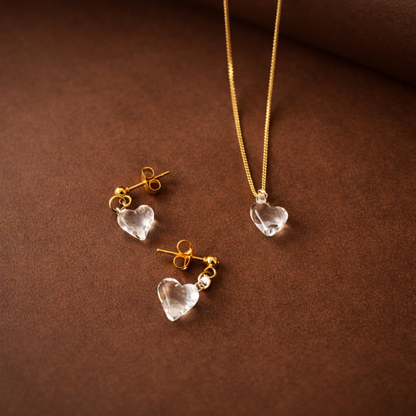 ハート　クリア　ネックレス・ピアスセット