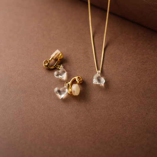 ハート　クリア　ネックレス・イヤリングセット
