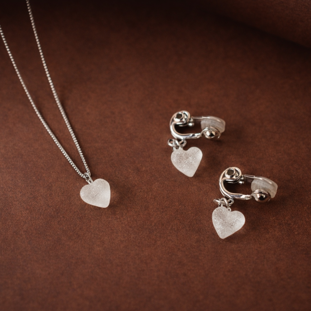 ハート　フリット　ネックレス・イヤリングセット