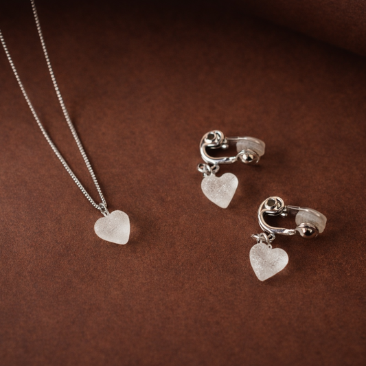 ハート　フリット　ネックレス・イヤリングセット