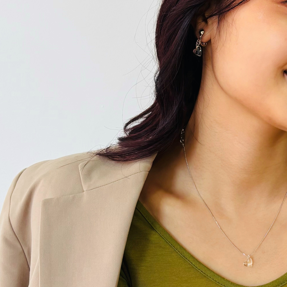 ハート　クリア　イヤリング（金具シルバー）